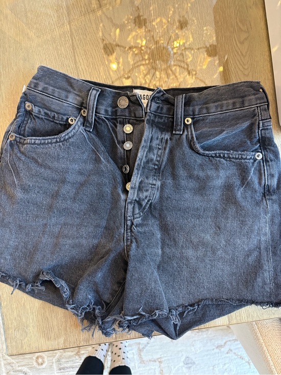 Agolde Pants - Agolde Black Washed High-Rise Button-Front Jean Shorts